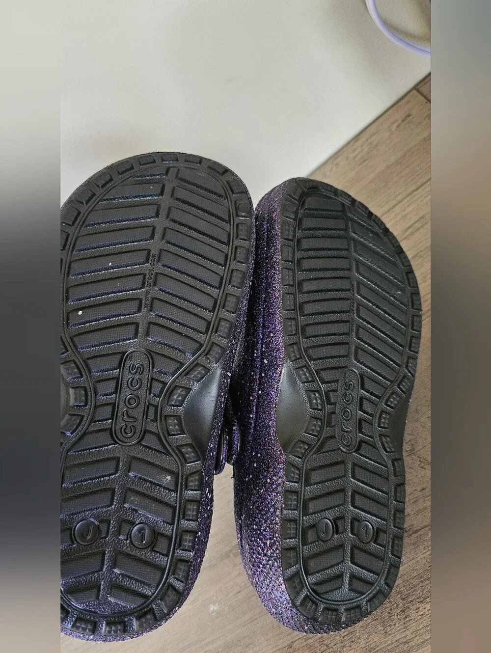 Crocs Classic Purple Space Glitter Plush Lined Clog Girl J1 Sandal Kuromi Charms